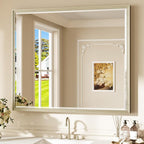 Keonjinn 42" x 36" Brushed Nickel Bathroom Vanity Mirror, Large Silver Bathroom by Keonjinn