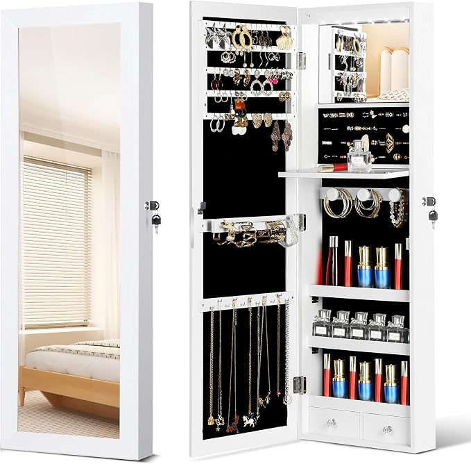 Mirror Jewelry Cabinet, Wall/Door Mounted Jewelry Armoire by JOYUSAEN