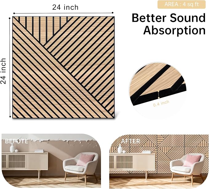 Mollywell Art Acoustic Wall Panels, 24x24 Inch 8 Pack, Wood Veneer, Sound - Image 5