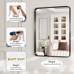 Bathroom Mirror for Wall, 30 Inch Square Mirror, Matte Black Metal Framed - Image 7