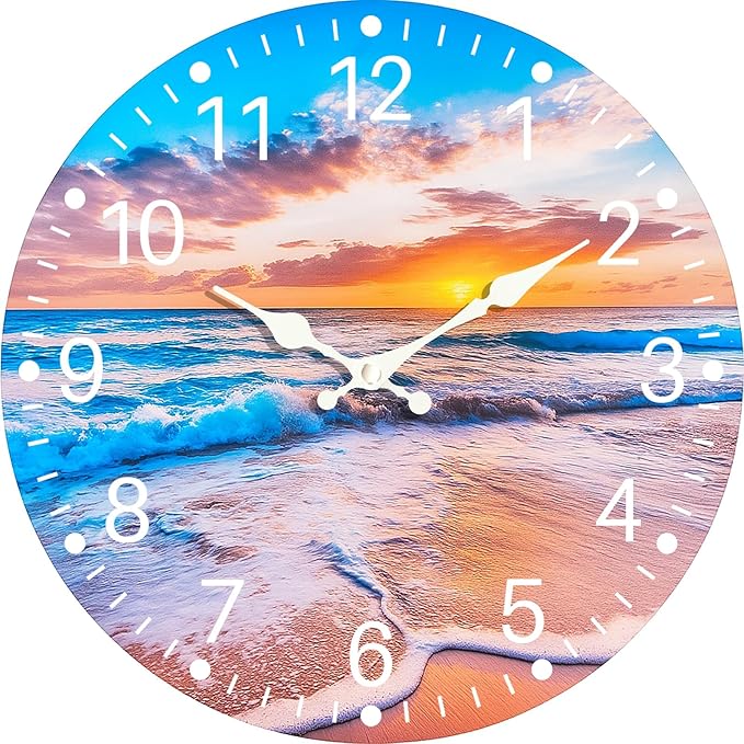 Sea Beach Blue Sky Sand 8 Inch Small Wooden Wall Clock by EZXZZ