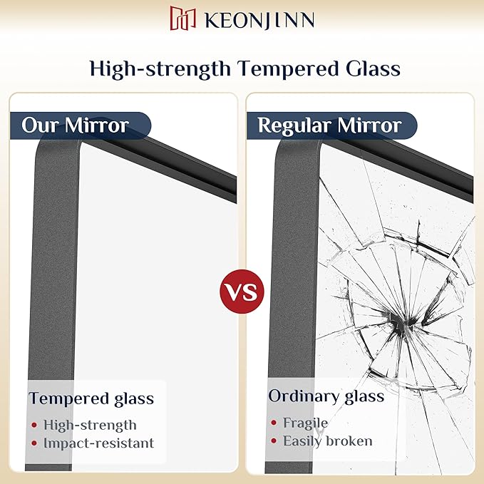 Keonjinn Black Bathroom Mirror for Over Sink, 48 x 30 Inch Rounded Rectangle - Image 4