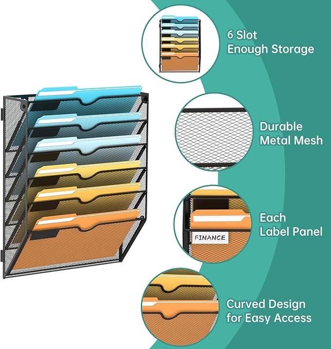 SUPEASY 6 Tier Wall File Organizer, Hanging Wall Mounted Mail Organizer - Image 3