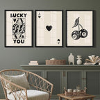 Heiple Framed Set of 3 Poker Wall Art Lucky You Poster, Trendy Retro Print Wall - Image 8