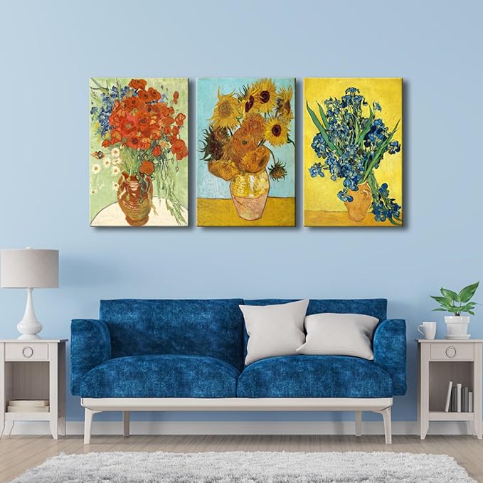 Wieco Art 3 Panels Canvas Prints of Vincent Van Gogh Paintings Reproduction Red - Image 3