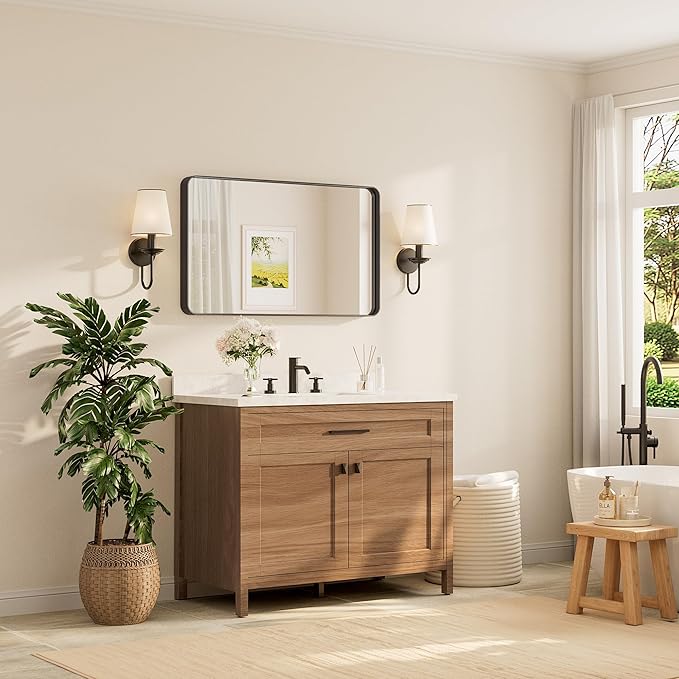 TETOTE Black Framed Bathroom Mirror, 40 x 24 Inch Matte Metal Frame Vanity - Image 2