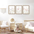 Framed Wildflower Wall Art Set of 3, Vintage Flower Botanical Paintings - Image 2