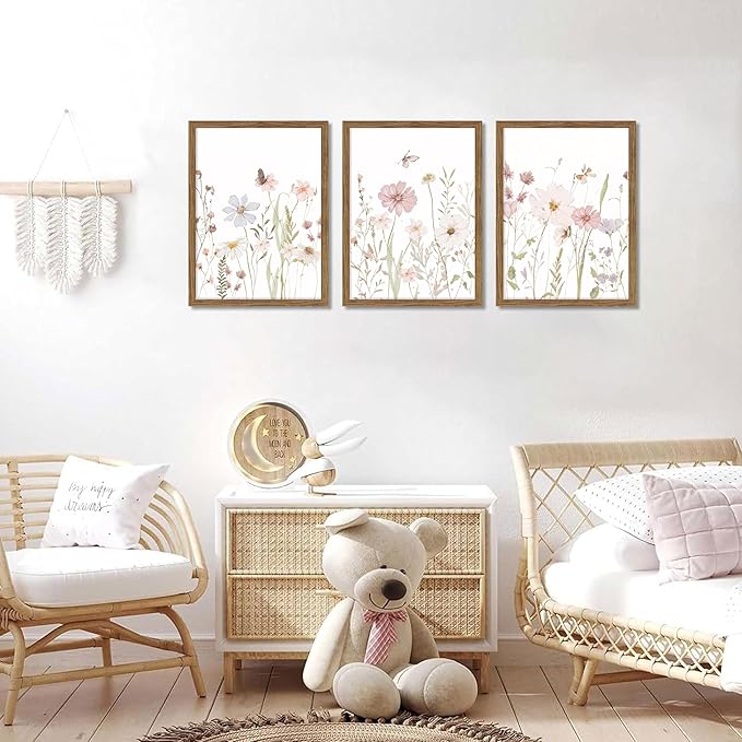 Framed Wildflower Wall Art Set of 3, Vintage Flower Botanical Paintings - Image 2