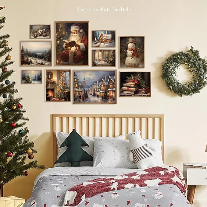 Vodefoad Christmas Gallery Wall SET of 10 Vintage Christmas Wall Art Retro - Image 7