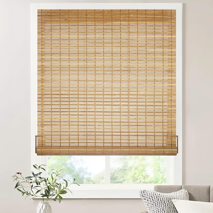LazBlinds No Tools No Drill Bamboo Roller Shades, Custom Cordless Bamboo Blinds by LazBlinds