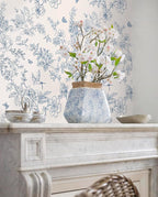 Froluya Cream White and Blue Floral Wallpaper Peel and Stick Wallpaper - Image 4