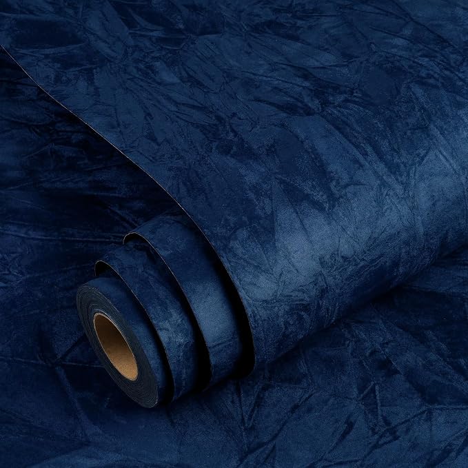 YENHOME 30"X393" Self Adhesive Blue Felt Fabric Wallpaper Peel and Stick Blue by Yenhome