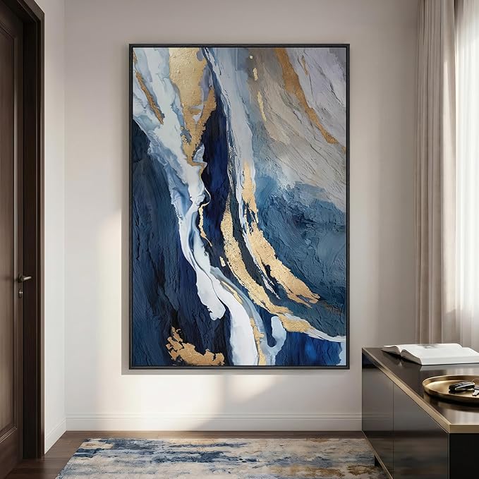 Extra Large Framed Blue Abstract Wall Art by Cuspin