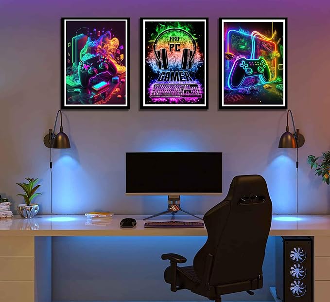 PPV 3Pcs Cool Gaming Wall Art Retro Video Gamer watercolor Posters Pictures - Image 3