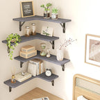 Fixwal Corner Floating Shelves Set of 5, Rustic Wood Wall Mounted Corner Shelf - Image 2