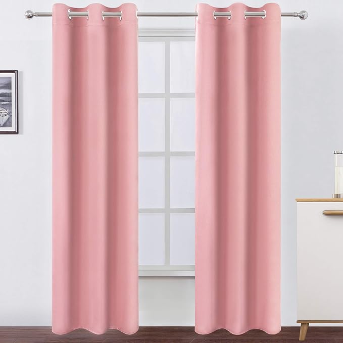 LEMOMO Pink Blackout Curtains 34 x 84 Inch Length/Set of 2 Curtain - Image 2
