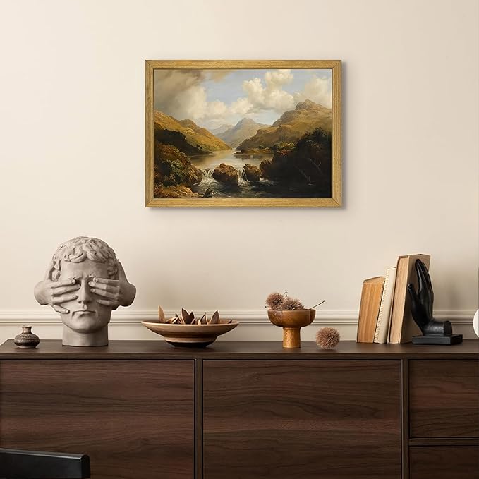 Framed Vintage Landscape Wall Art Home Decor, Retro Mountain Vintage Painting - Image 2