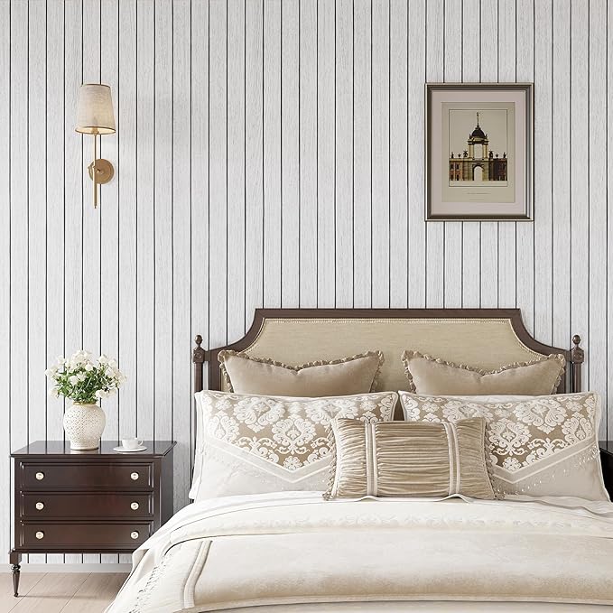 VEELIKE Whitewashed Oak Wood Wall Panel Peel and Stick Foam Slat Panels - Image 3