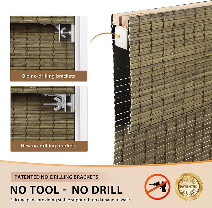 LazBlinds No Tools No Drill Cordless Bamboo Roman Shades, Custom Privacy Light - Image 2