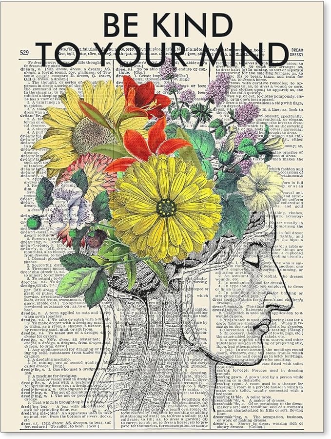 Be Kind To Your Mind Quote Poster Prints Mental Health Canvas Wall Art Vintage by Medpol