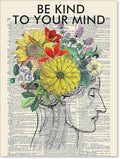 Be Kind To Your Mind Quote Poster Prints Mental Health Canvas Wall Art Vintage by Medpol