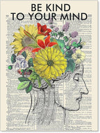 Be Kind To Your Mind Quote Poster Prints Mental Health Canvas Wall Art Vintage by Medpol