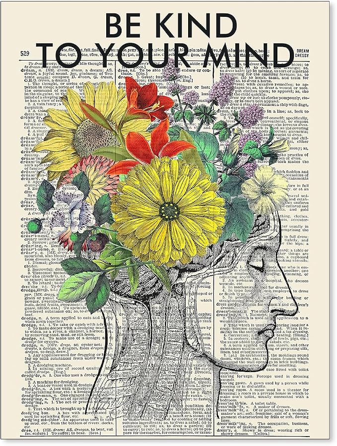 Be Kind To Your Mind Quote Poster Prints Mental Health Canvas Wall Art Vintage by Medpol