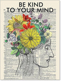 Be Kind To Your Mind Quote Poster Prints Mental Health Canvas Wall Art Vintage by Medpol