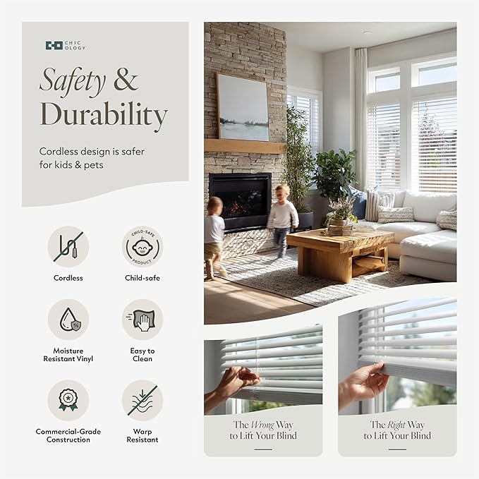 CHICOLOGY Cordless Mini Blinds for Indoor Windows, 46.75" W x 72" H, Light - Image 7