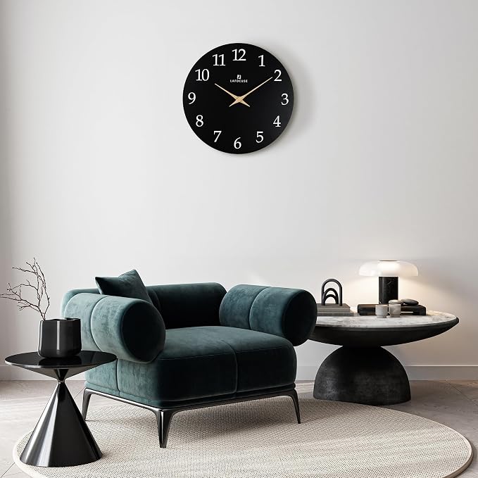 Lafocuse 12 Inch Wooden Black Wall Clock Battery Operated Silent Non-Ticking - Image 3