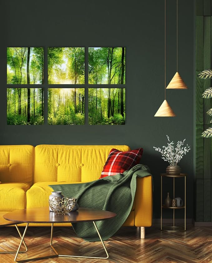 YPY Sound Proofing Panels for Walls Morning sunrise forest green trees: 6 Pack - Image 7