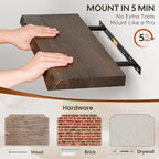 Floating Shelves Set of 2, Solid Elm Wood Wall Shelves 24 Inch - Image 4
