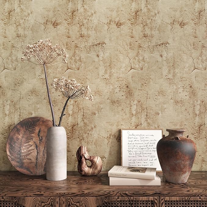 VEELIKE Wide Size 32''x354'' Aged Tan Concrete Wallpaper Peel and Stick by VEELIKE