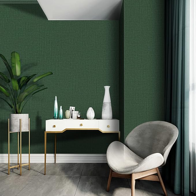 TANONE Dark Green Contact Paper Peel and Stick, Grasscloth Wallpaper Self - Image 3