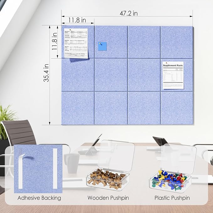 MaxGear Large Cork Board for Wall 48" x 36" Light Blue Bulletin Board, 12 Pack - Image 5