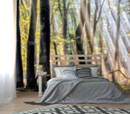 XMPMBM-Sunny Forest Woodland Fabric Wallpaper Misty Tree Living Room Bedroom by XMPMBM-Wallpaperthatwontpeeloff