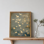 Framed Flock of Birds Canvas Wall Art, Vintage Minimalist Abstract Landscape - Image 6