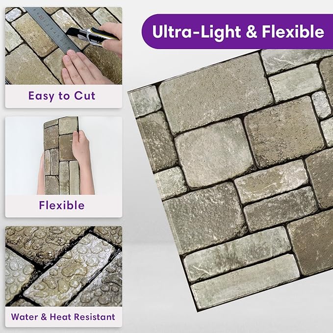 3D Faux Stone Wall Panels Peel and Stick, Stone-Look Textured Wall Sticker - Image 4