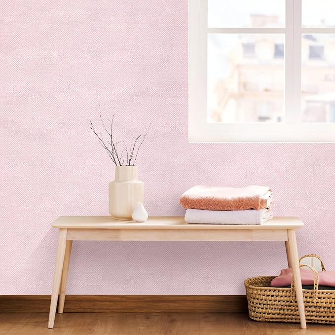 Grasscloth Peel and Stick Wallpaper 15.75x196.85inch Modern Pink Removable - Image 8