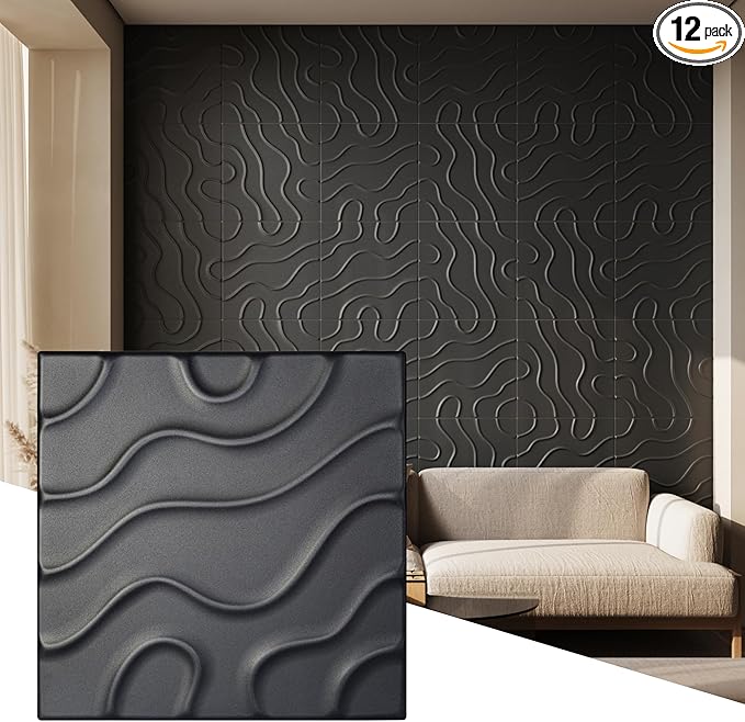 Wall!Supply - 3D Wall Panels – Flow Line Black Wall Covering - Lightweight by WallSupply