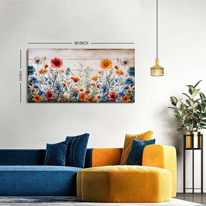 Rustic Wildflower Wall Art for Living Room Farmhouse Colorful Floral Picture - Image 3