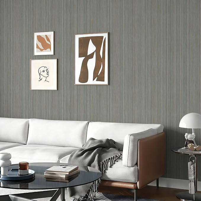 YXTII 20.8" x 393.7" Gray Grasscloth Peel and Stick Wallpaper, Textured - Image 6