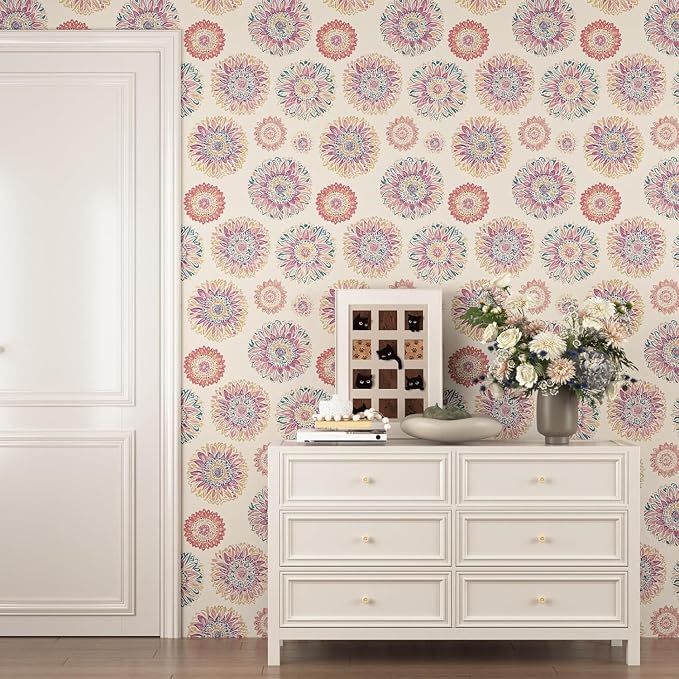 Boho Wallpaper Peel and Stick, Vintage Circle Floral Contact Paper, Abstact - Image 7
