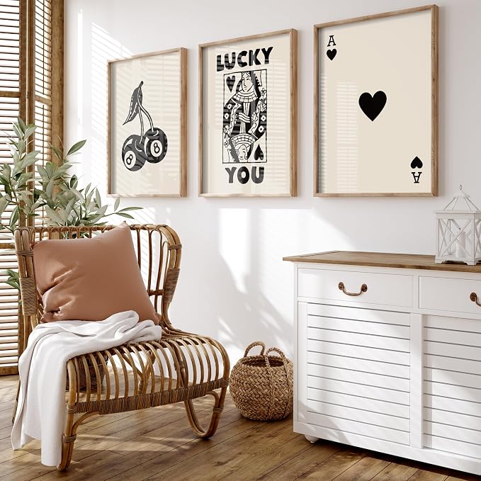 Heiple Framed Set of 3 Poker Wall Art Lucky You Poster, Trendy Retro Print Wall - Image 3