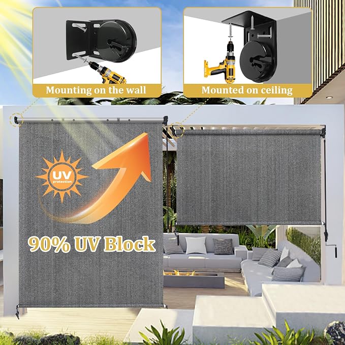 Shade&Beyond Custom Size Outdoor Roller Shades Cordless Patio Roll Up Blinds - Image 5