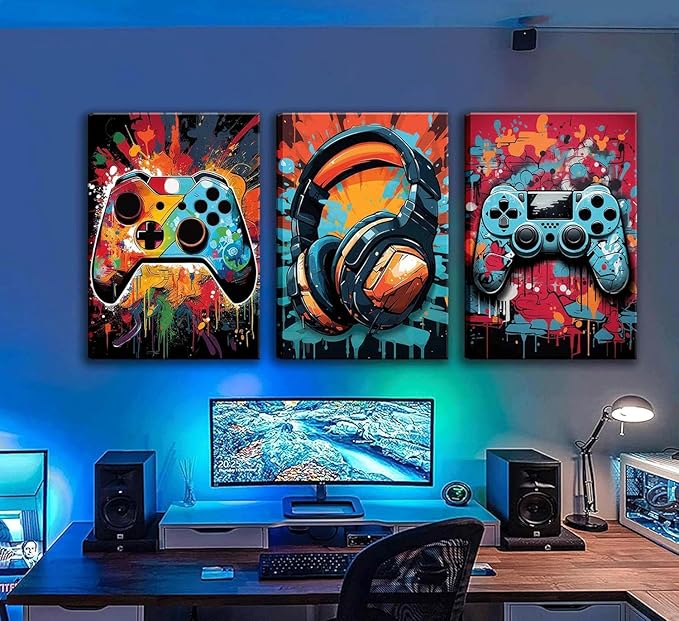 3Pcs Cool Gaming Wall Art Retro Video Game watercolor Posters Pictures Colorful - Image 4