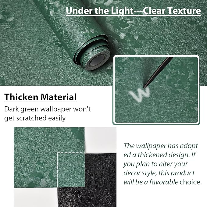 Dark Green Wallpaper Embossed Floral Peel and Stick Wallpaper 393inL78.7inW - Image 2