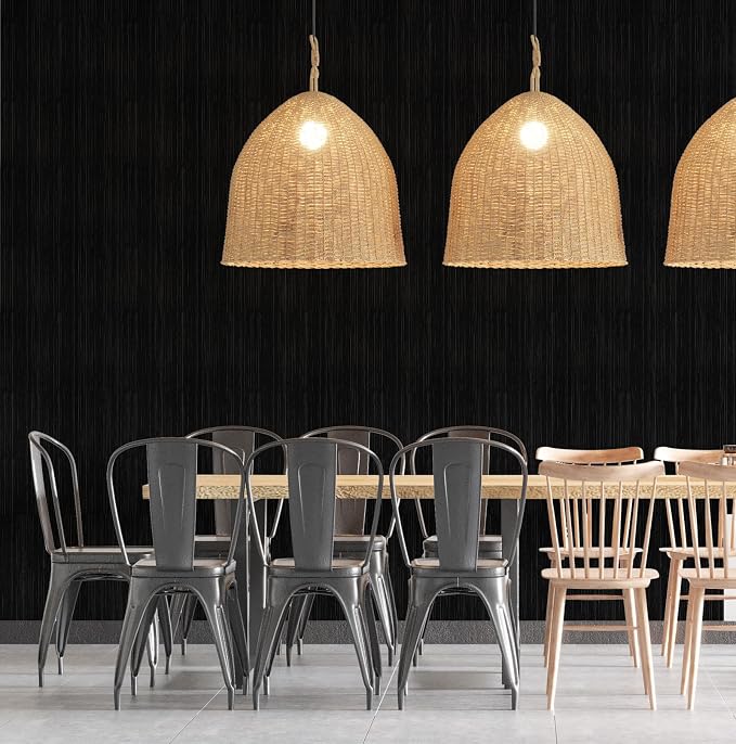 Black Grasscloth Peel and Stick Wallpaper A Set of 23.6" X 480" Self-Adhesive - Image 2