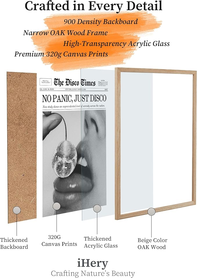 iHery No Panic Just Disco Framed Trendy NewsPaper Wall Art, Cherry Disco Ball - Image 3