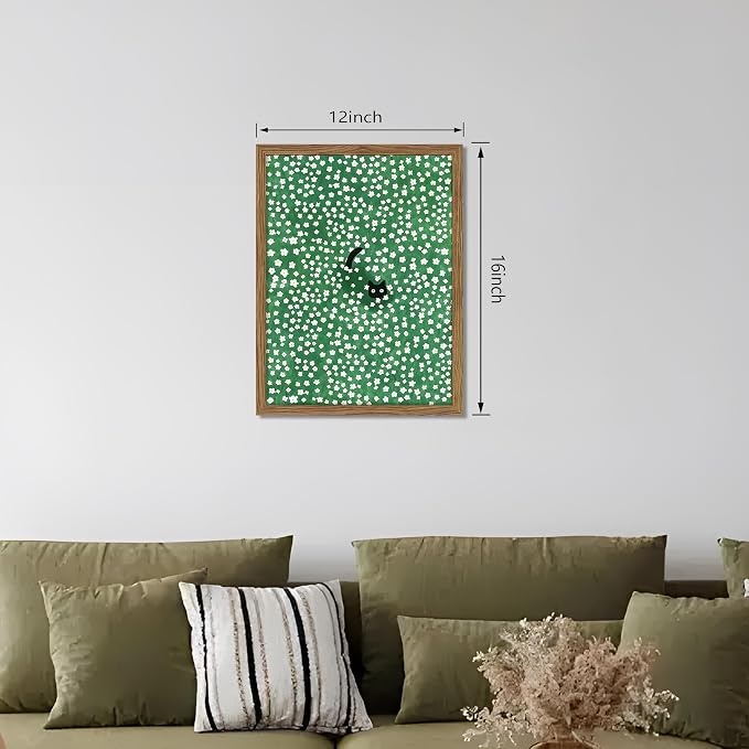 Framed Floral Black Cat Canvas Wall Art, Cute Black Cat in Daisy Field Painting - Image 3